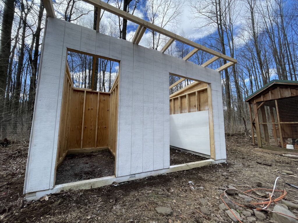 siding stage and close up of goat barn, almost complete